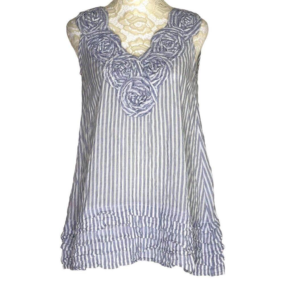 By Bell Embellished Swing Top Blouse Top Stripe Blue White 0
